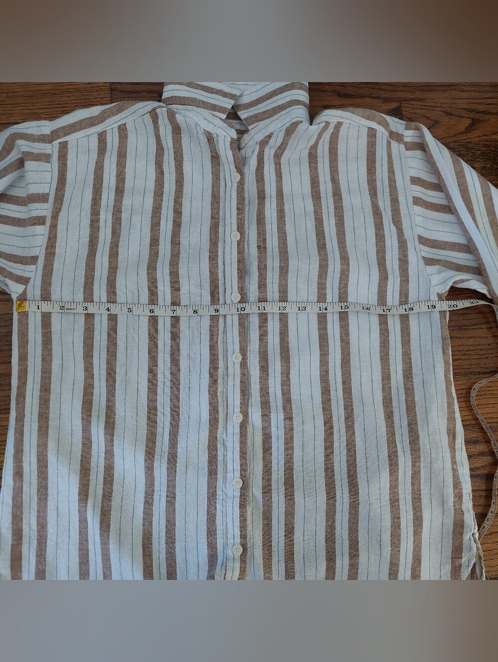 LOFT XS Brown & White Striped Oversized Button-Up Shirt - Picture 10 of 11